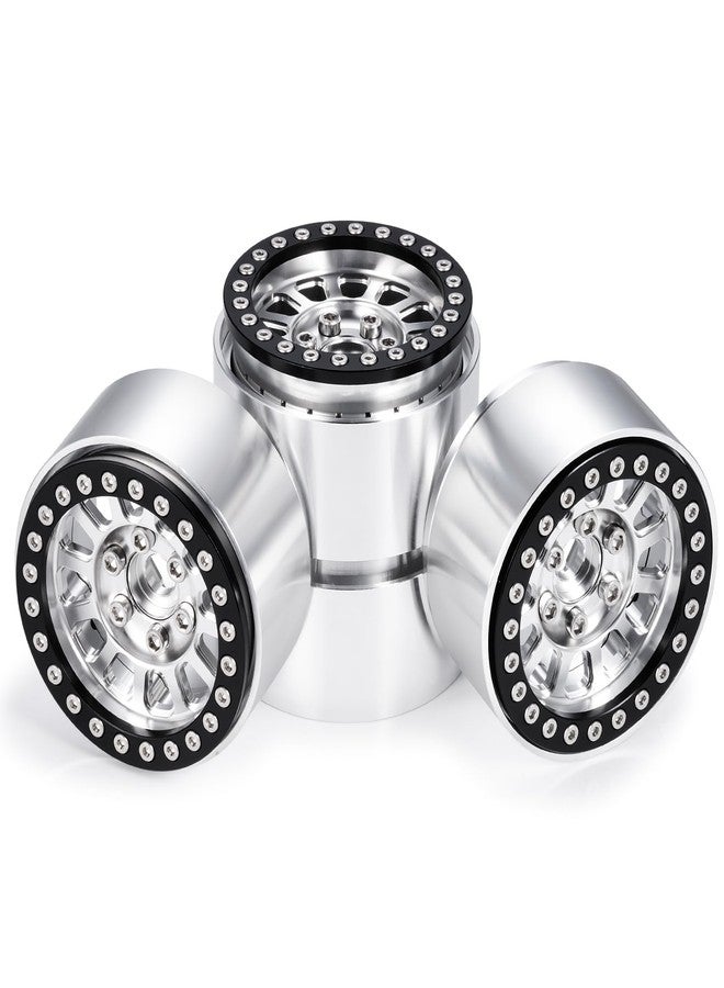 QUE-T 1.9 inches Beadlock Wheels Rims Hubs for 1/10 Axial SCX10 Wraith VS4-10 TRX4 D10 D90 D110 RC Crawler, Pack of 4 (Silver&Black) - Image 1